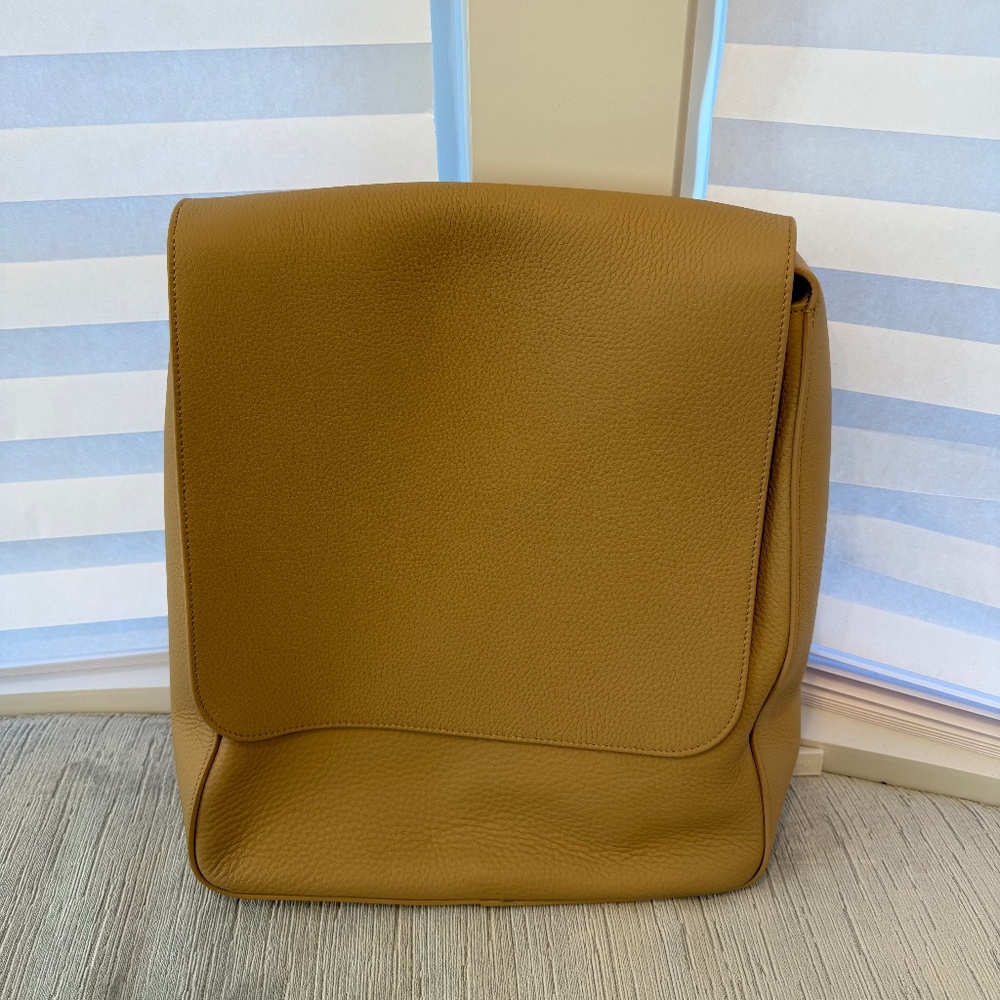 THE ROW Avery Flap Messenger Bag in Calf Leather Beige